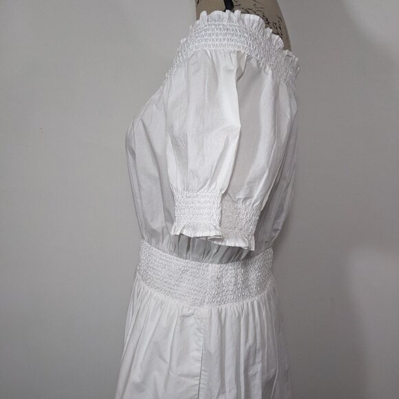 NWT J Crew S Dress White Smocked Puff-Sleeve Cotton Poplin Pockets A-Line AY883 - Picture 6 of 12